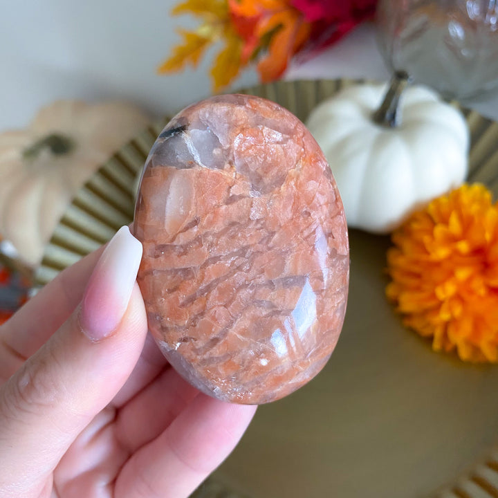 Flashy Peach Moonstone Palm Stone 