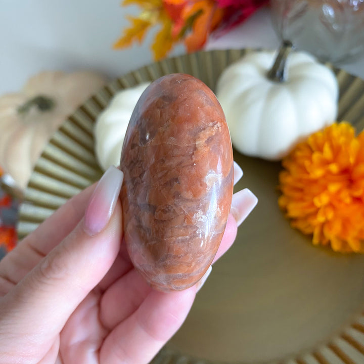 Flashy Peach Moonstone Palm Stone 