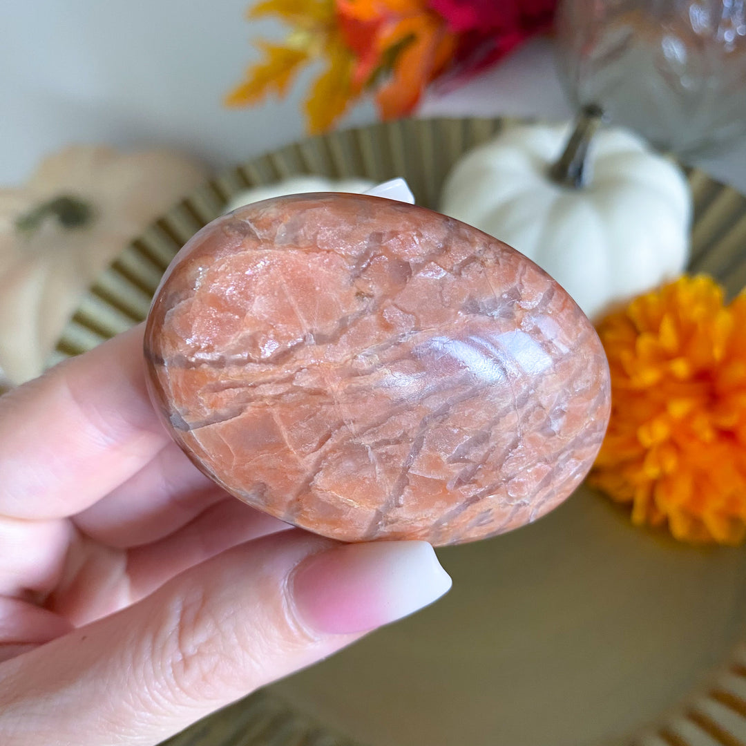 Flashy Peach Moonstone Palm Stone 