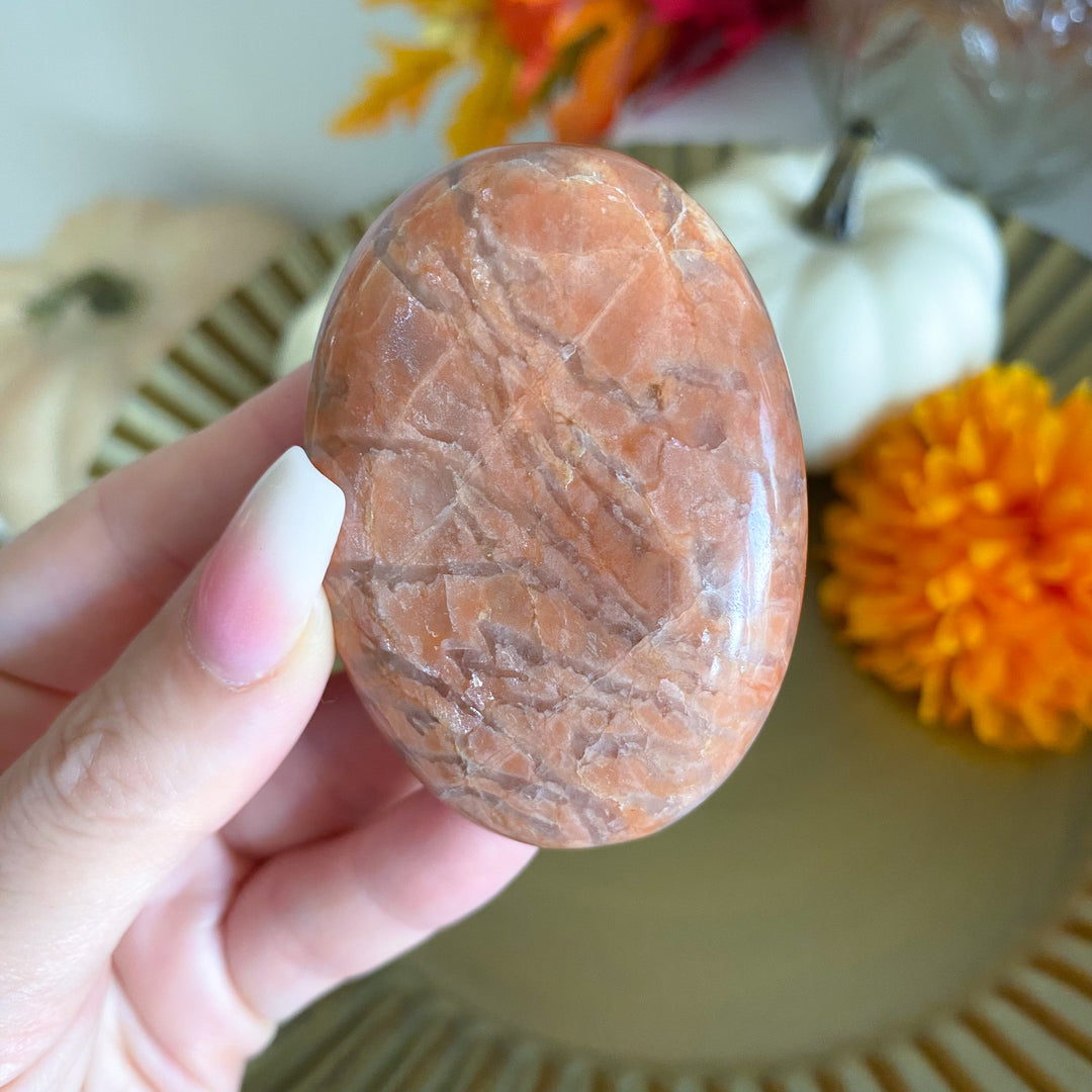 Flashy Peach Moonstone Palm Stone 
