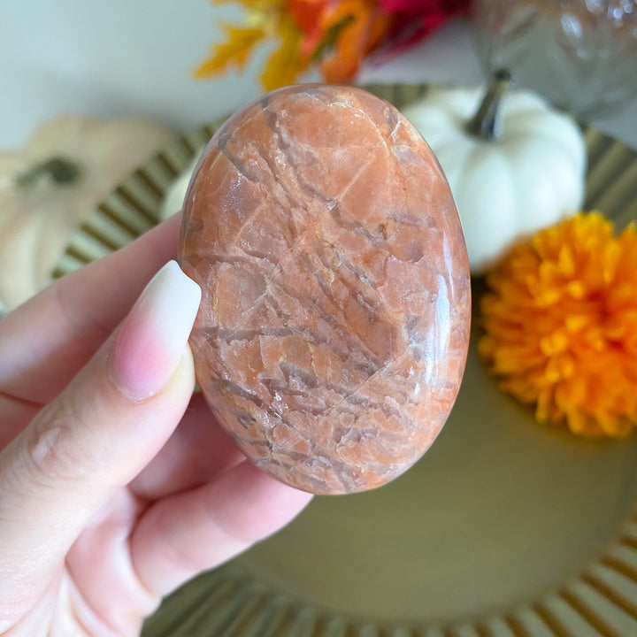 Flashy Peach Moonstone Palm Stone 