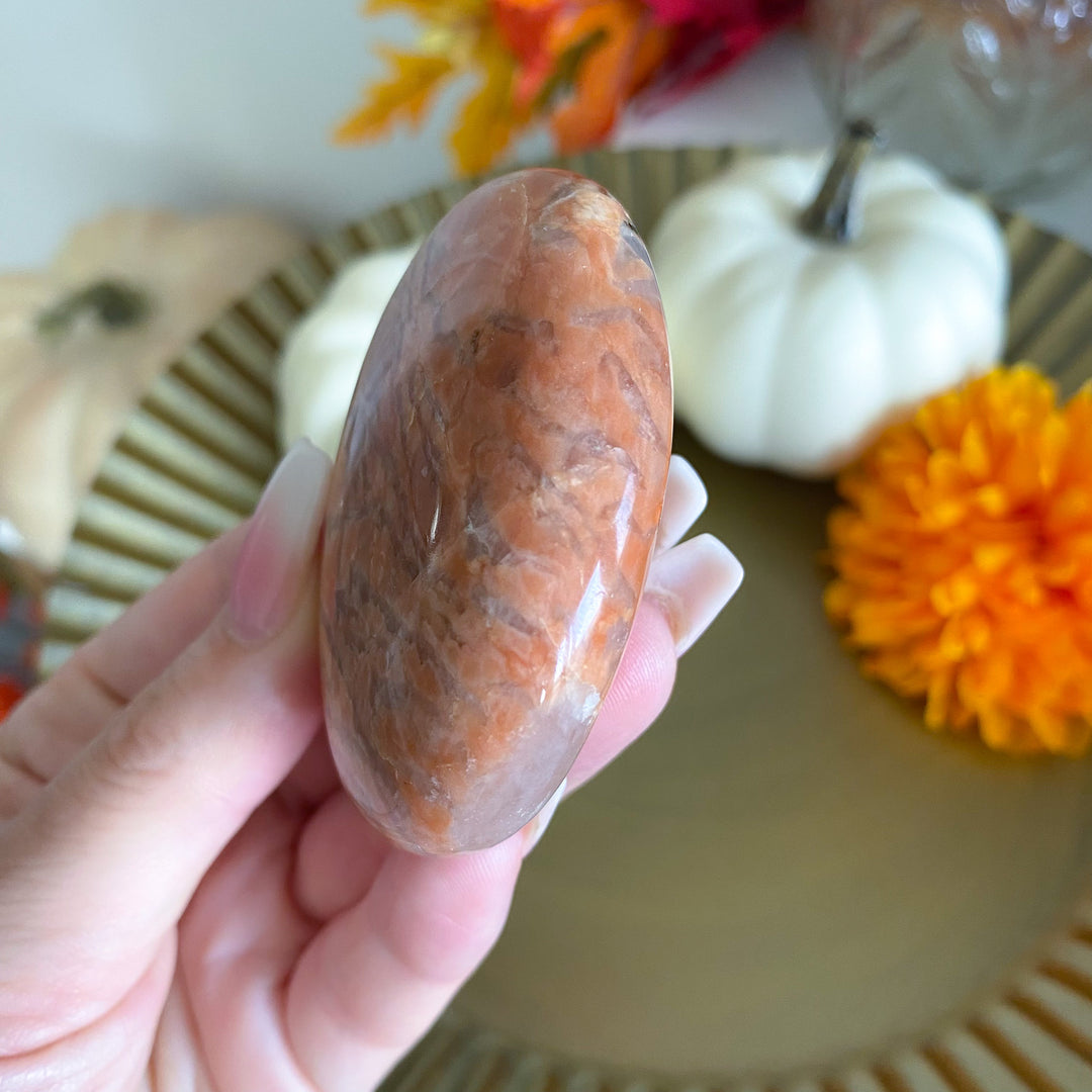 Flashy Peach Moonstone Palm Stone 