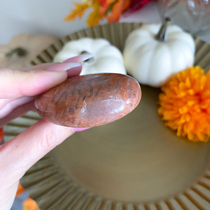 Flashy Peach Moonstone Palm Stone 