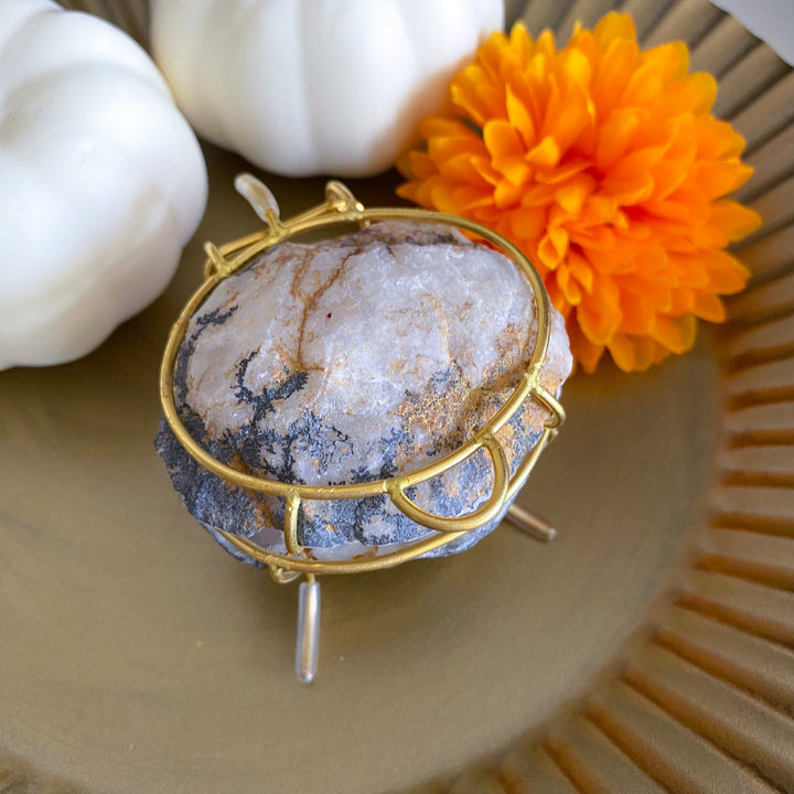 Calcite Geode Jewelry Box on Gold Stand 