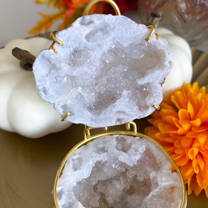 Calcite Geode Jewelry Box on Gold Stand 