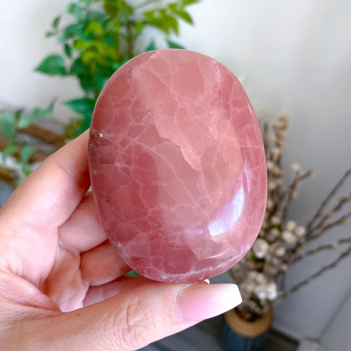 Jumbo Imperfect Rose Pink Calcite Palm Stone 1