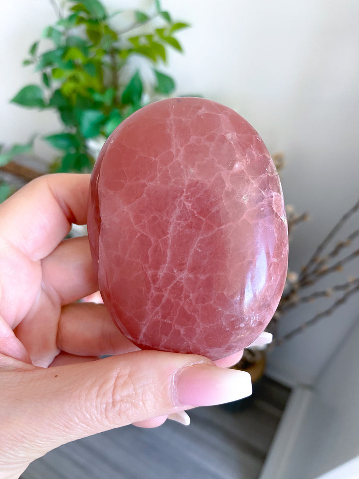 Jumbo Imperfect Rose Pink Calcite Palm Stone 1
