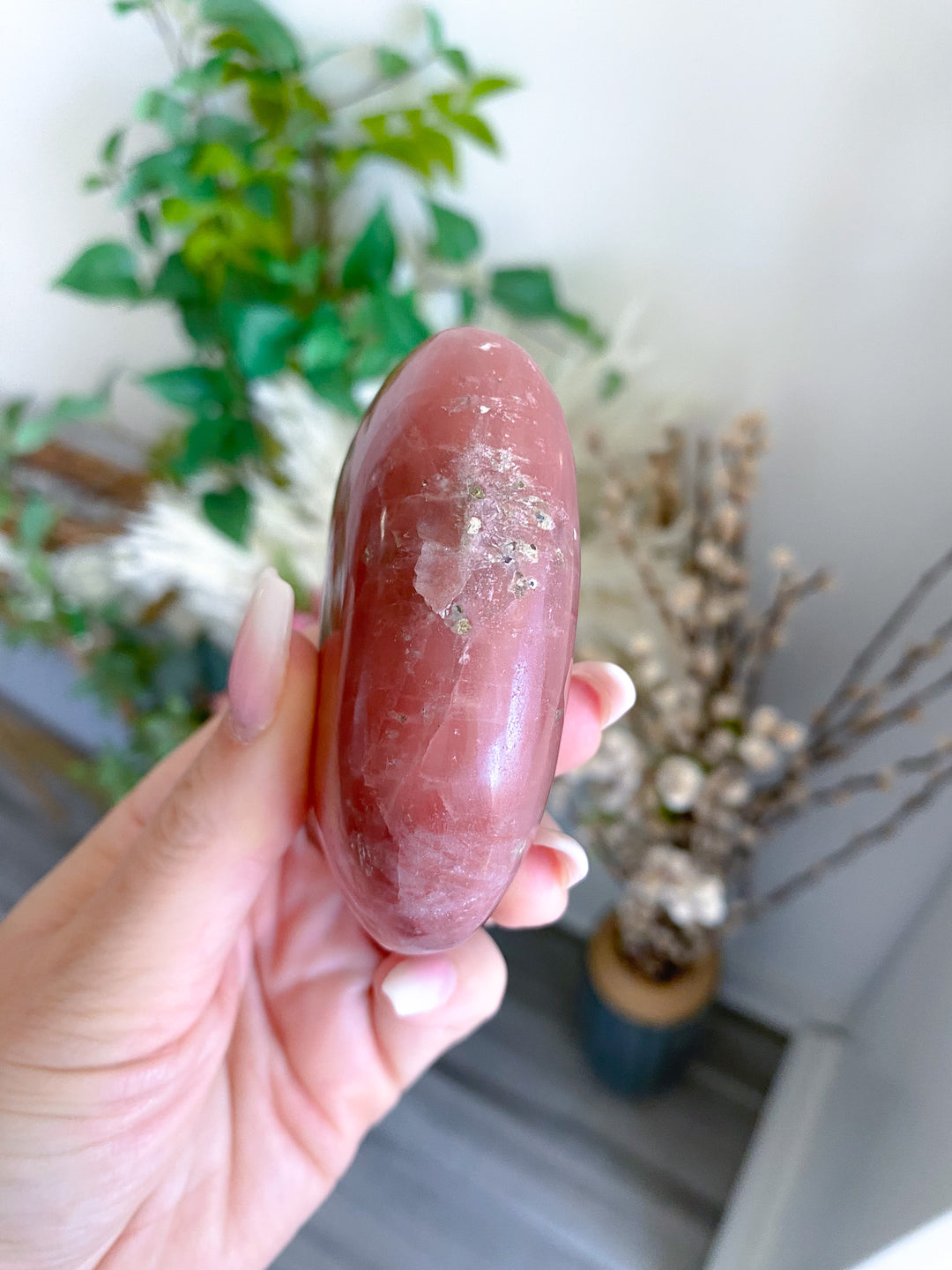 Jumbo Imperfect Rose Pink Calcite Palm Stone 1