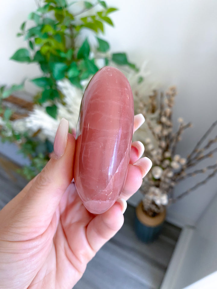 Jumbo Imperfect Rose Pink Calcite Palm Stone 1