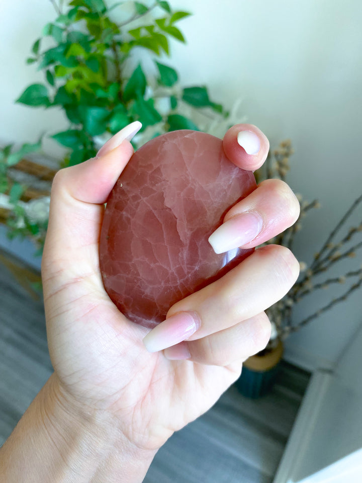 Jumbo Imperfect Rose Pink Calcite Palm Stone 1