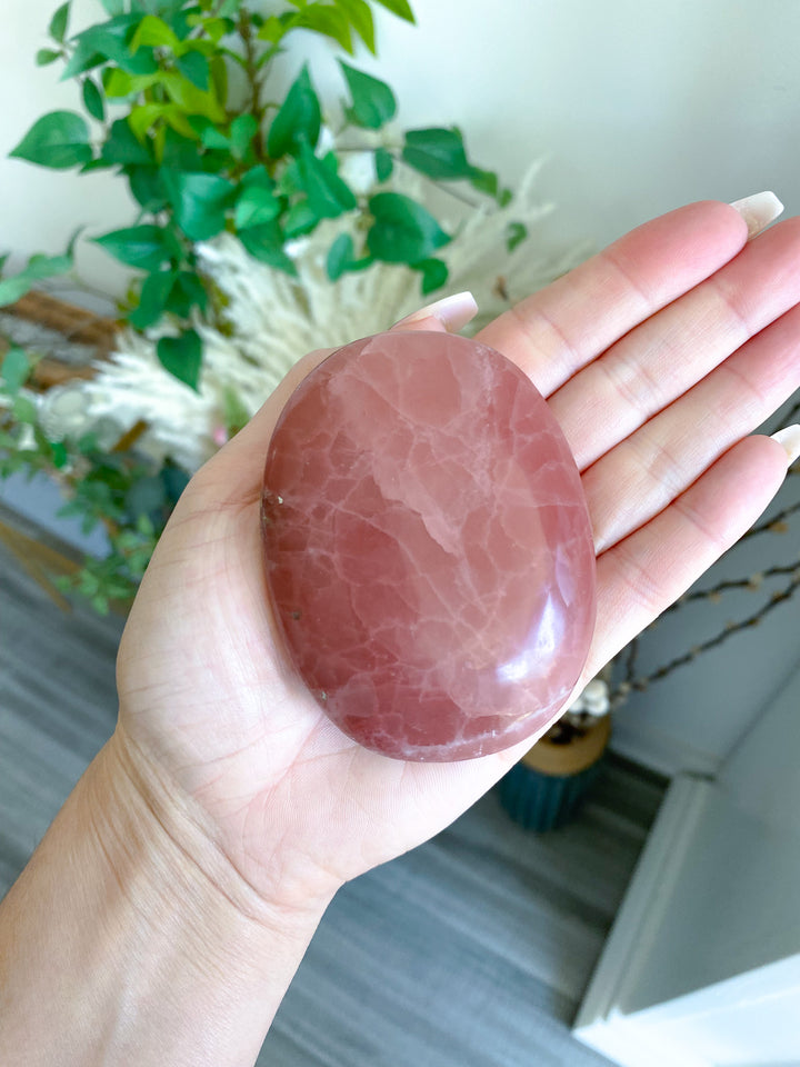 Jumbo Imperfect Rose Pink Calcite Palm Stone 1