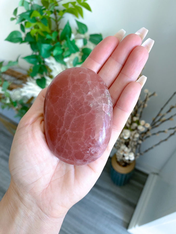 Jumbo Imperfect Rose Pink Calcite Palm Stone 1