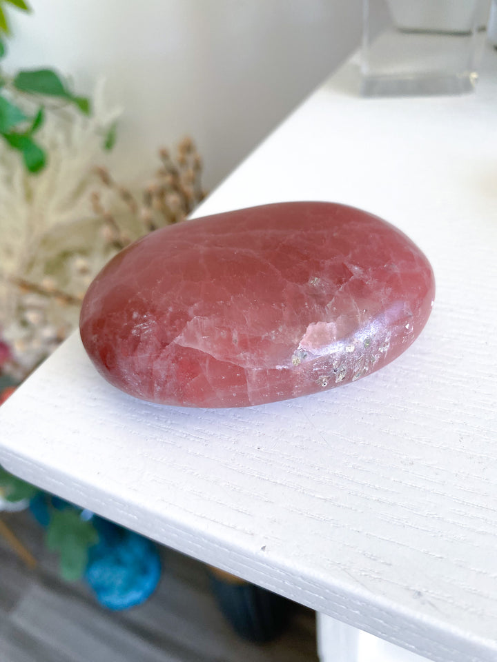 Jumbo Imperfect Rose Pink Calcite Palm Stone 1