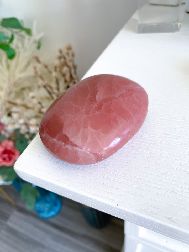 Jumbo Imperfect Rose Pink Calcite Palm Stone 1