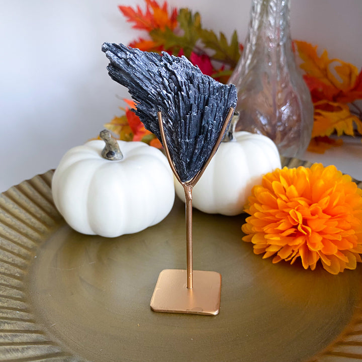 "Emo" Black Kyanite Fan on Stand 