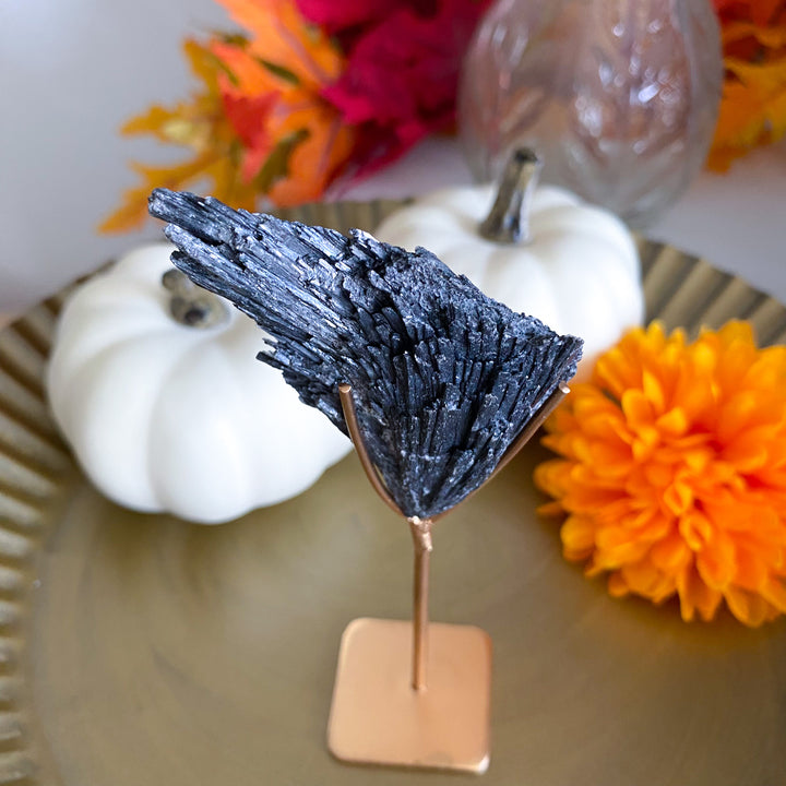 "Emo" Black Kyanite Fan on Stand 