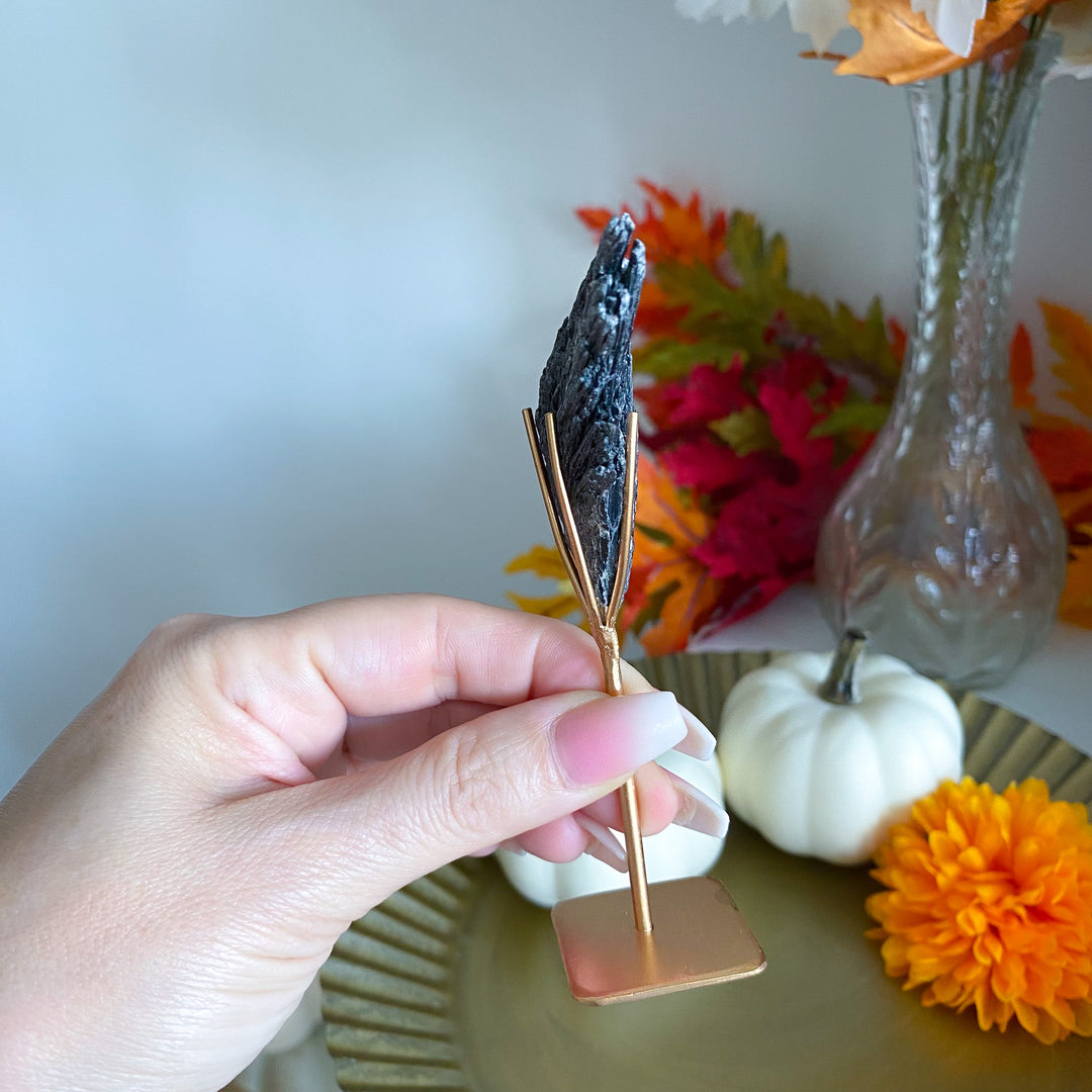 "Emo" Black Kyanite Fan on Stand 