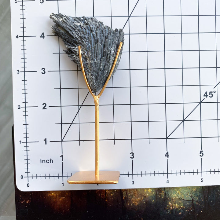"Emo" Black Kyanite Fan on Stand 