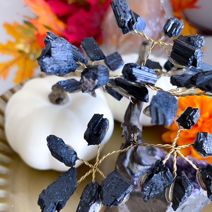 Black Tourmaline Tree on Amethyst Geode 