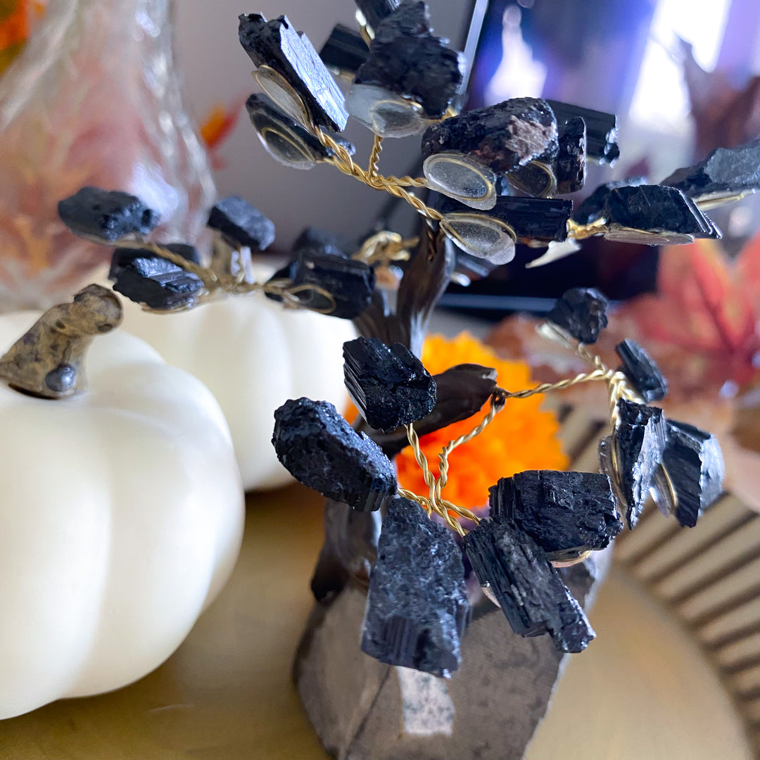Black Tourmaline Tree on Amethyst Geode 