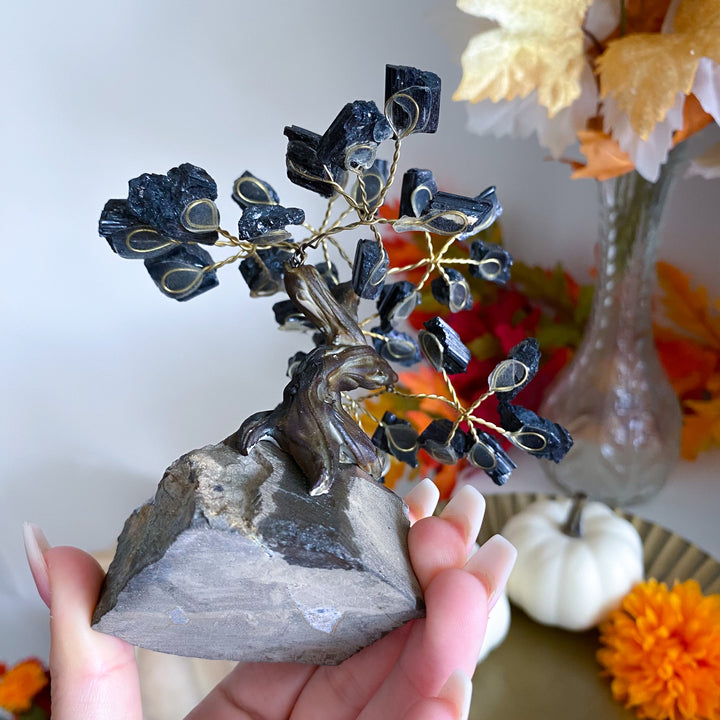 Black Tourmaline Tree on Amethyst Geode 