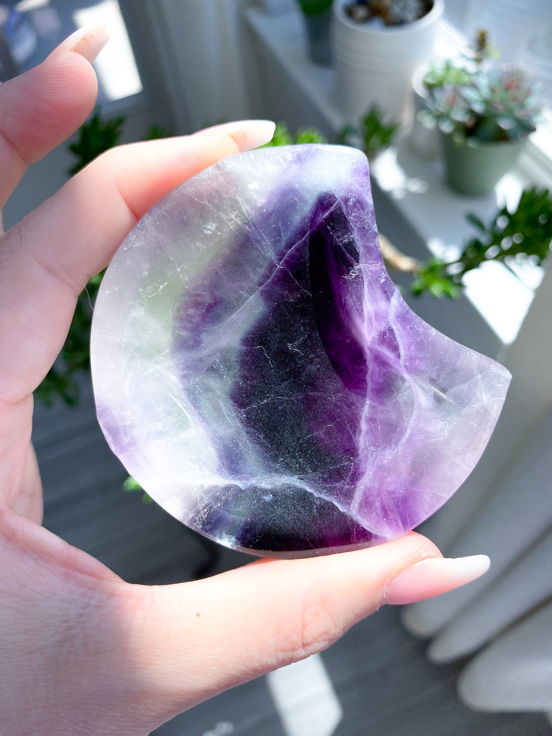 Small Purple Rainbow Fluorite Moon Bowl 