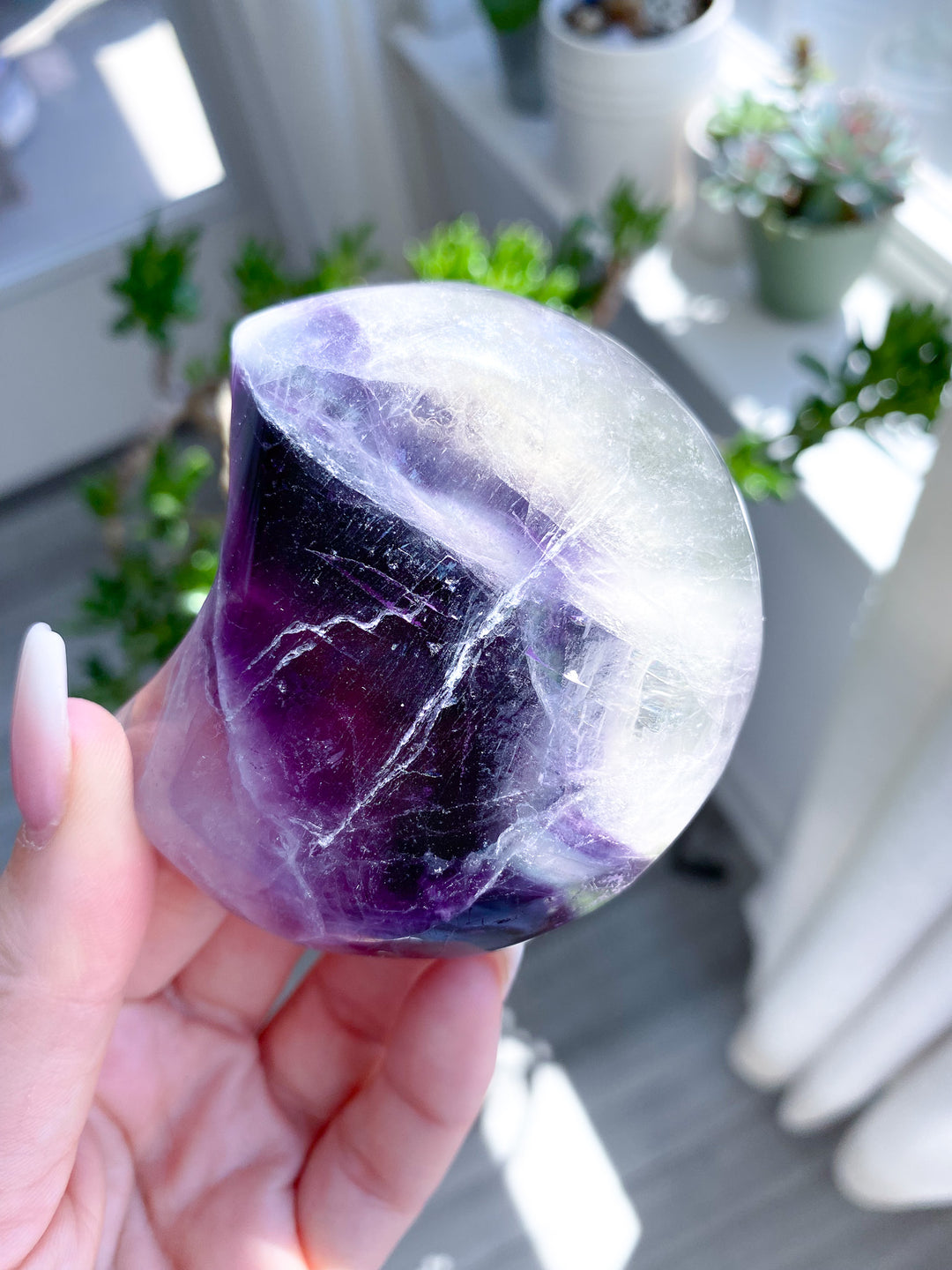 Small Purple Rainbow Fluorite Moon Bowl 