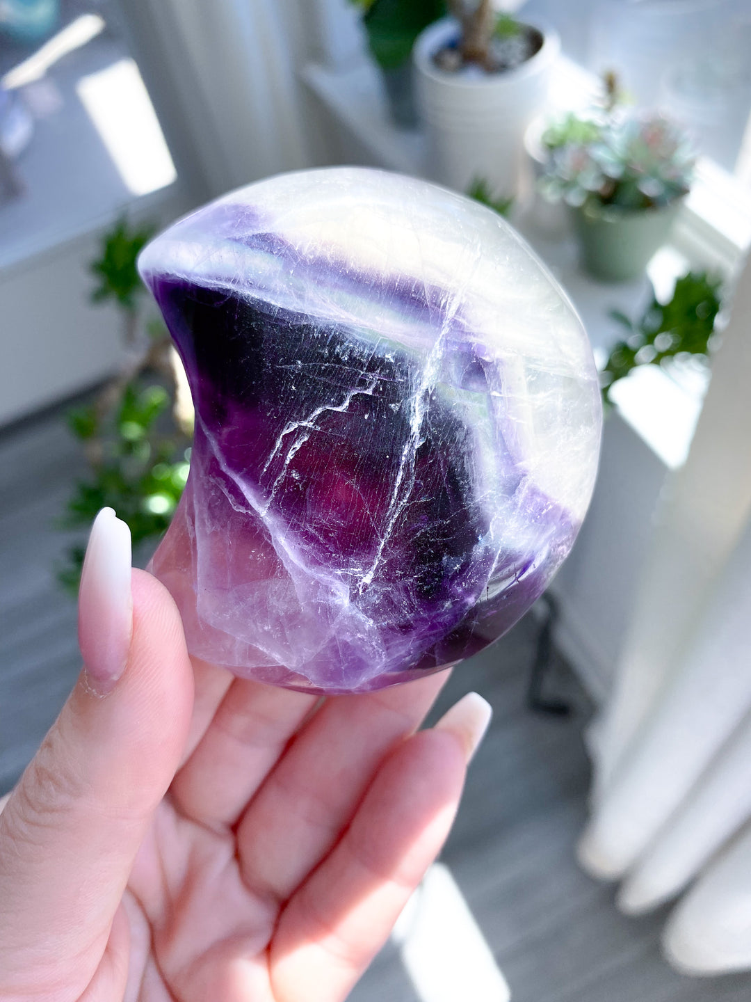 Small Purple Rainbow Fluorite Moon Bowl 