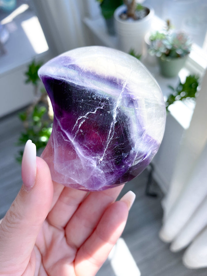 Small Purple Rainbow Fluorite Moon Bowl 
