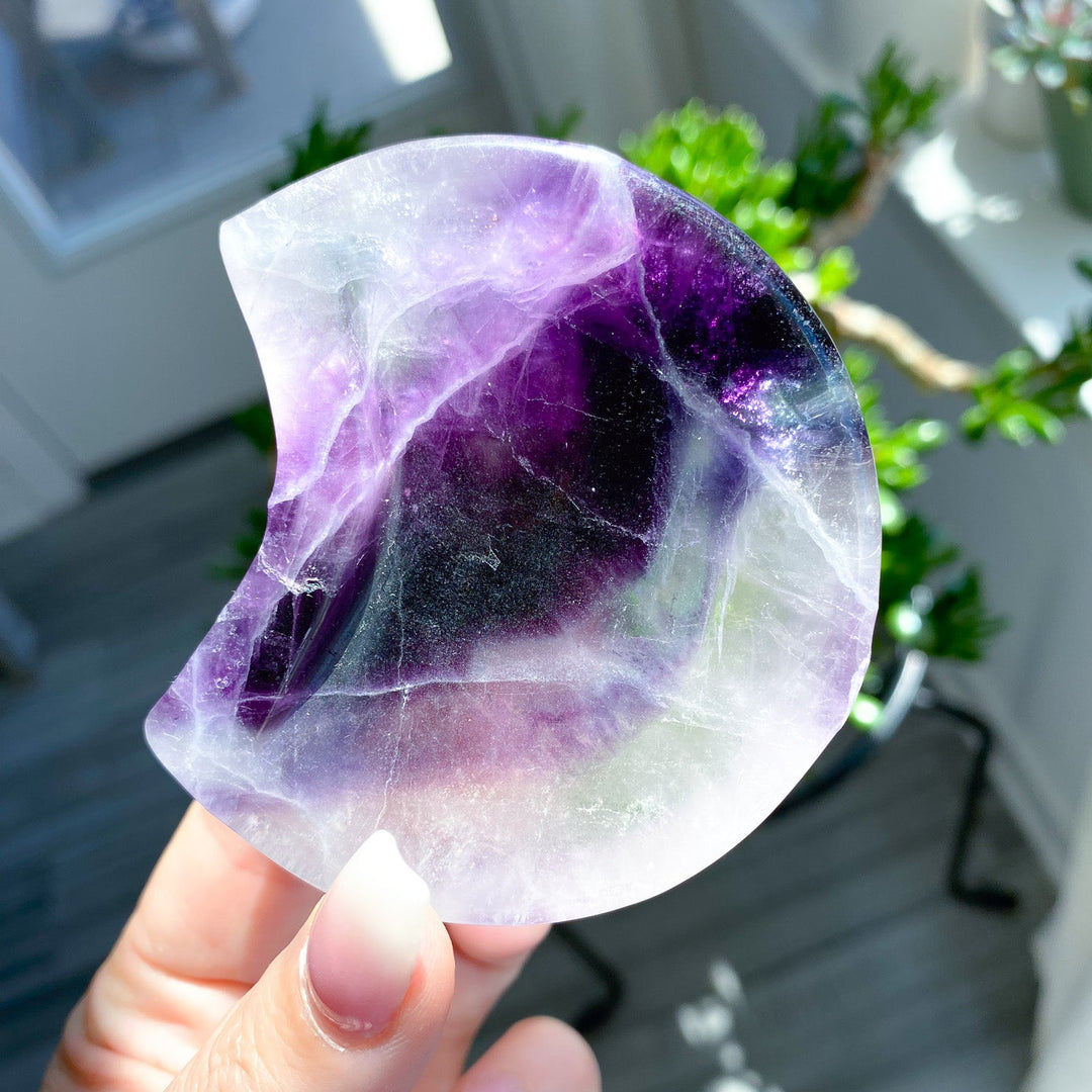 Small Purple Rainbow Fluorite Moon Bowl 