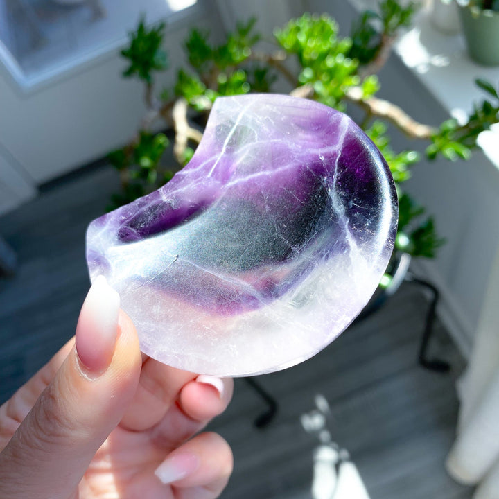 Small Purple Rainbow Fluorite Moon Bowl 