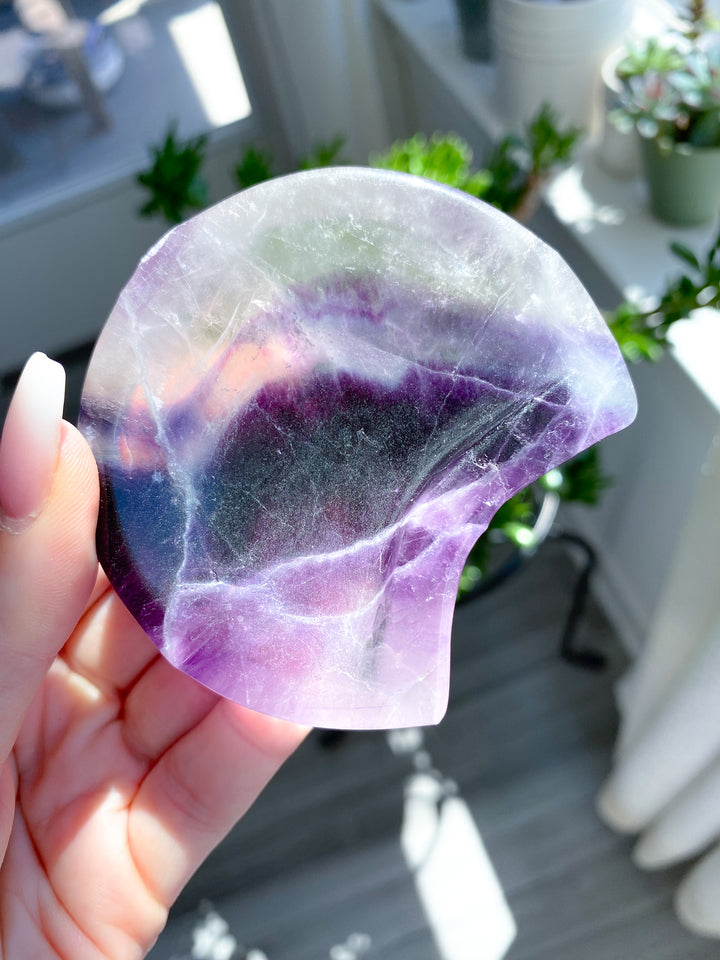 Small Purple Rainbow Fluorite Moon Bowl 