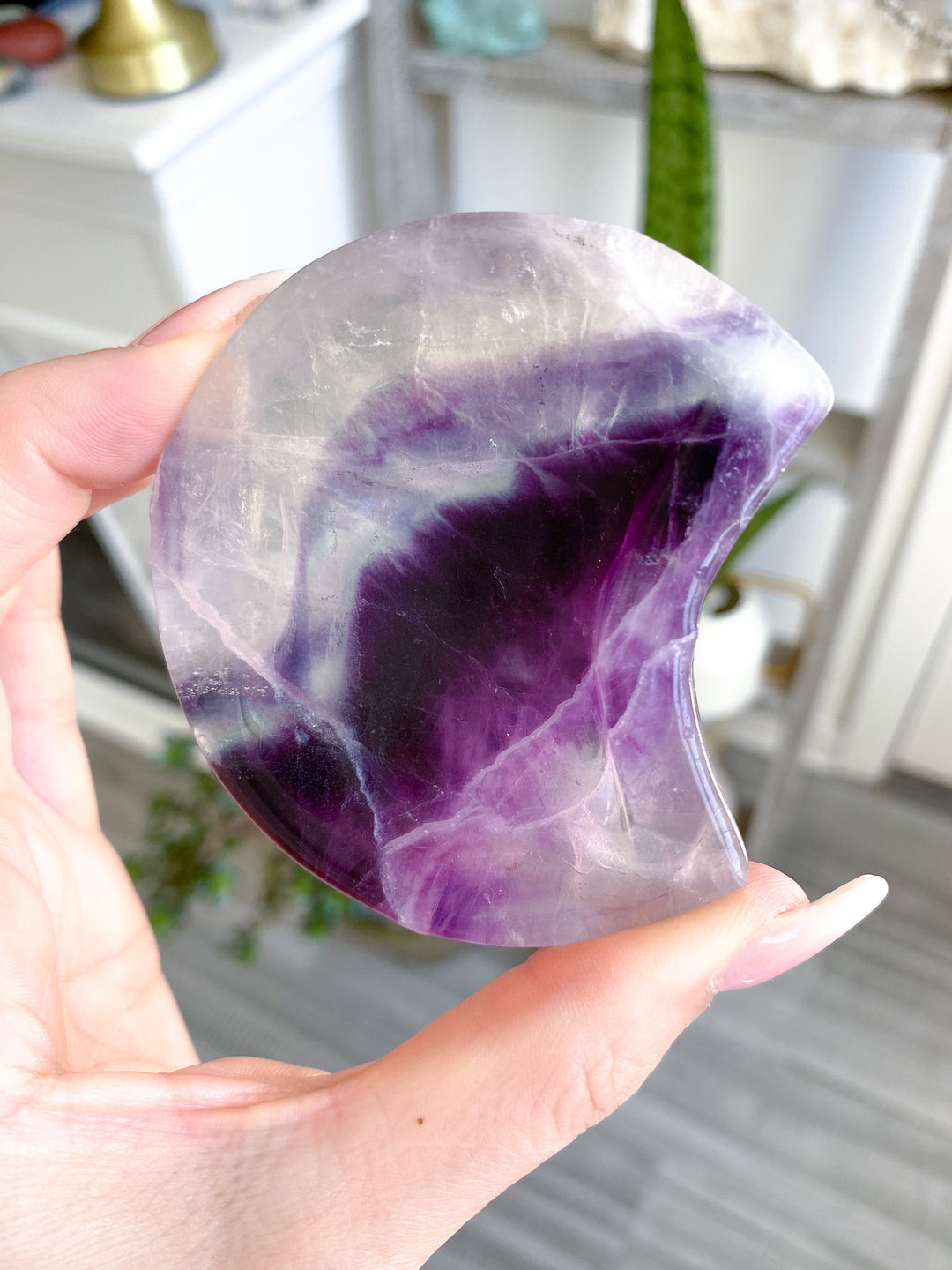 Small Purple Rainbow Fluorite Moon Bowl 