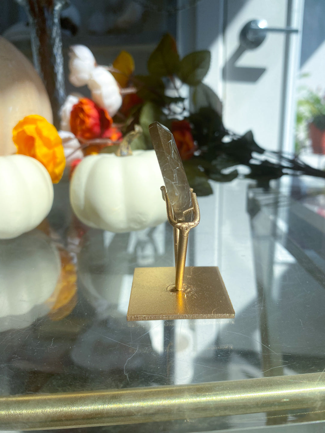 Smoky Quartz with Rutile Hexagon on Stand 