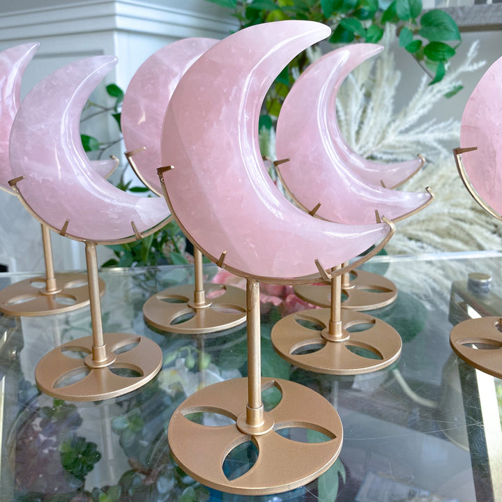 Rose Quartz Crescent Moon on Stand