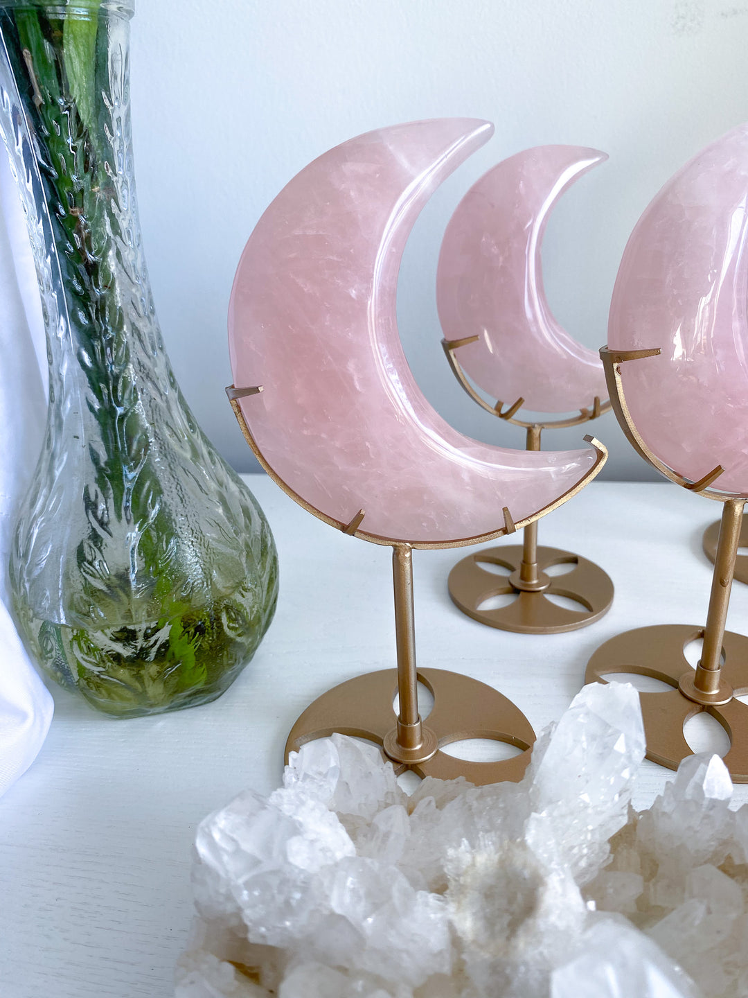 Rose Quartz Crescent Moon on Stand