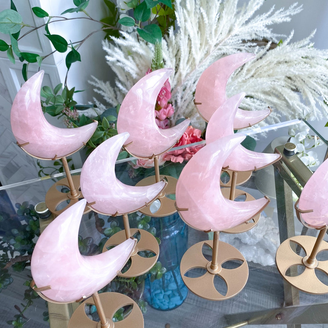 Rose Quartz Crescent Moon on Stand
