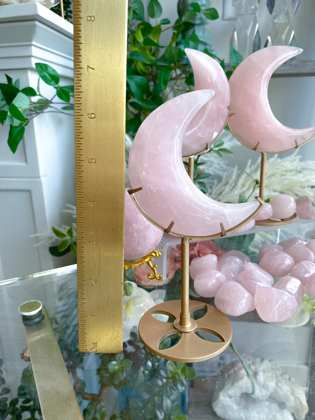 Rose Quartz Crescent Moon on Stand