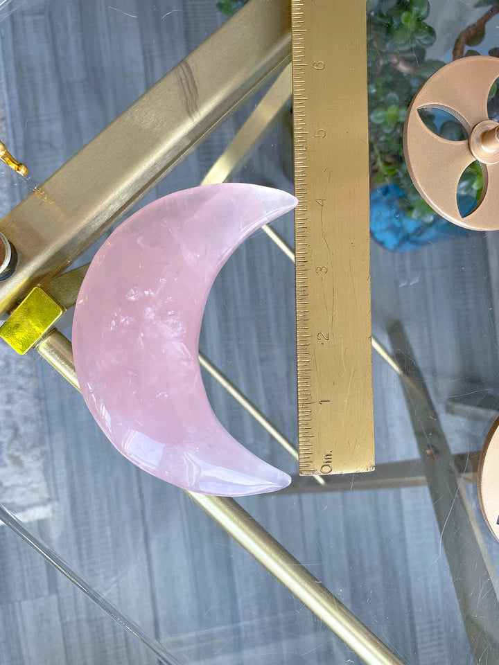Rose Quartz Crescent Moon on Stand