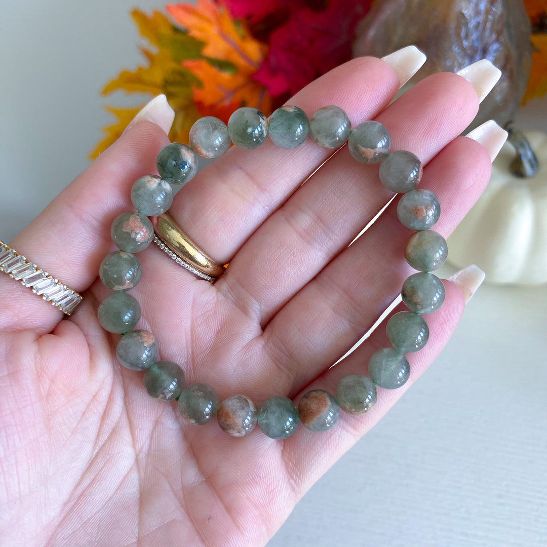 Green Flower Agate 8mm Bracelet