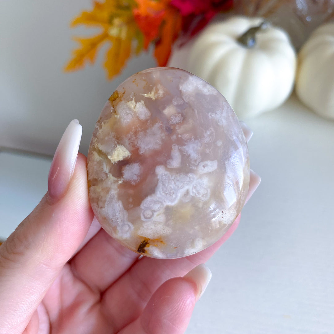 Peachy Pink Flower Agate Palm Stone 