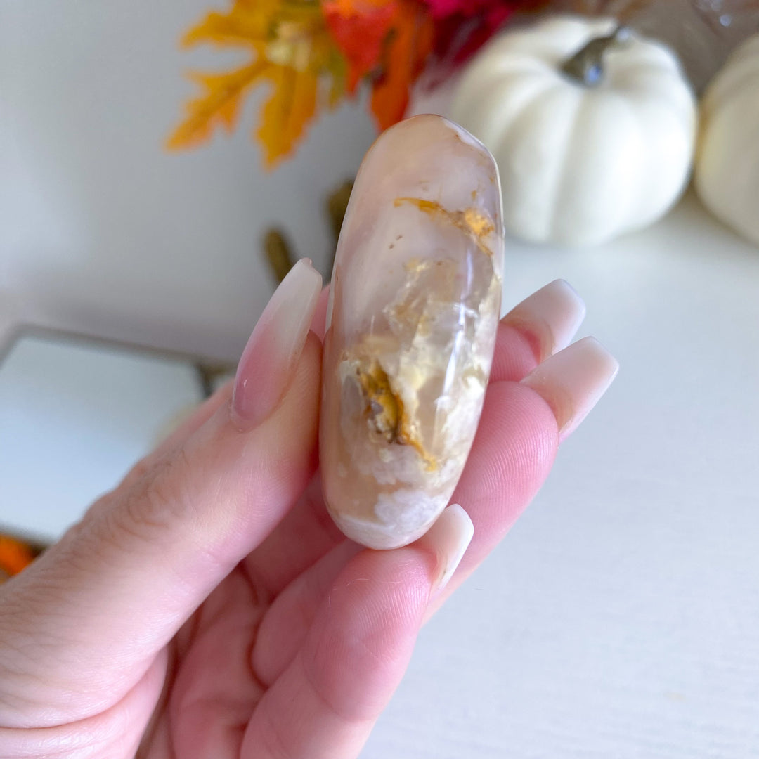 Peachy Pink Flower Agate Palm Stone 