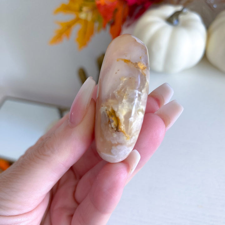 Peachy Pink Flower Agate Palm Stone 