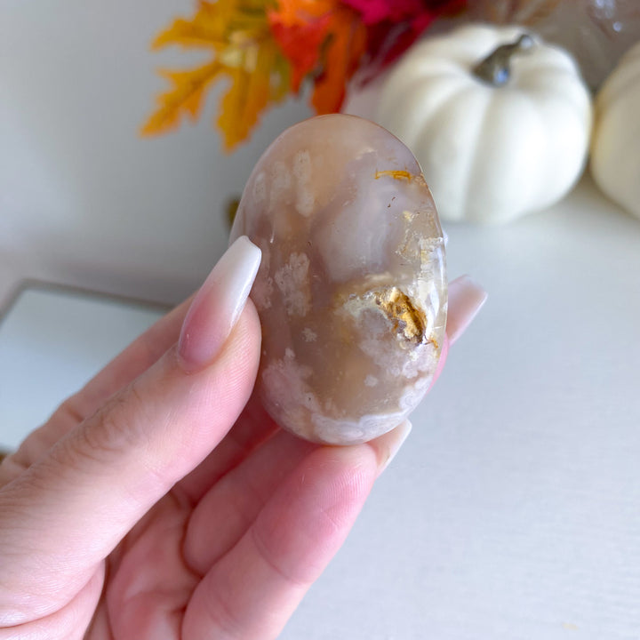 Peachy Pink Flower Agate Palm Stone 