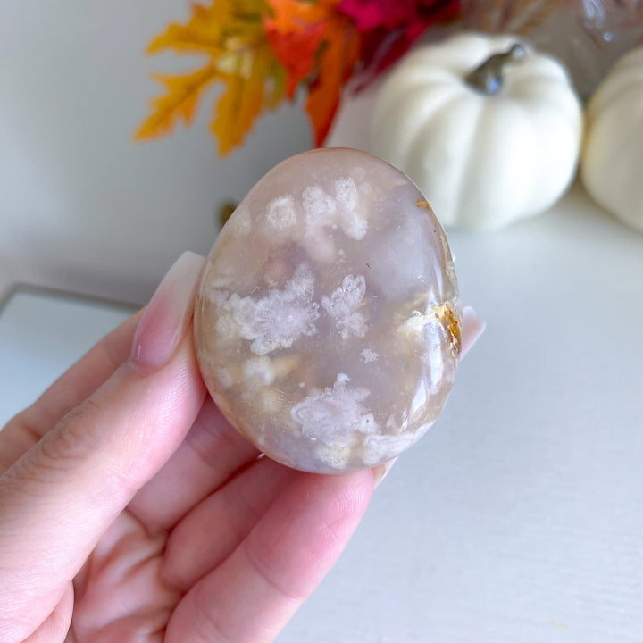 Peachy Pink Flower Agate Palm Stone 