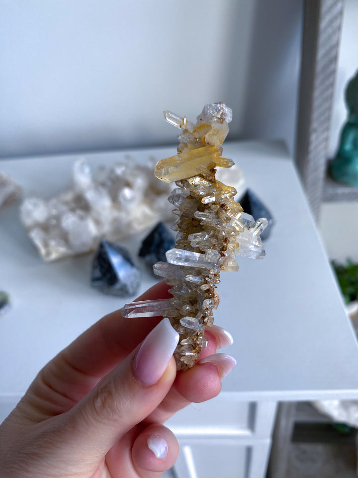 Long Iron Coated Quartz with Siderite Cluster #3