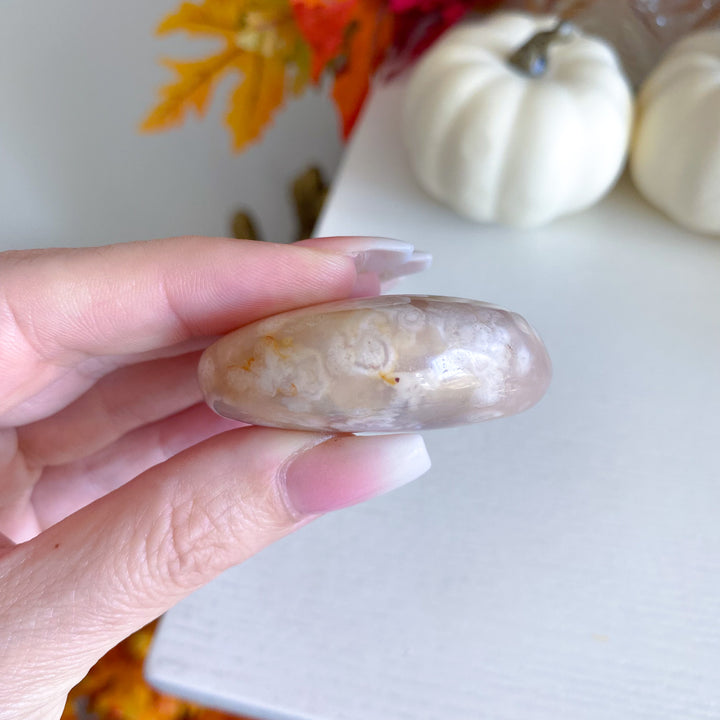 Peachy Pink Flower Agate Palm Stone 
