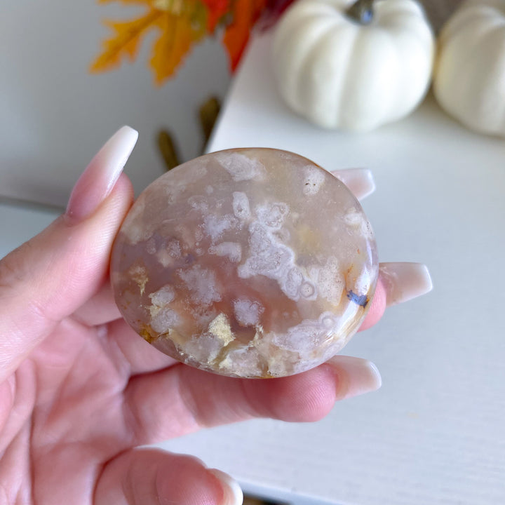 Peachy Pink Flower Agate Palm Stone 