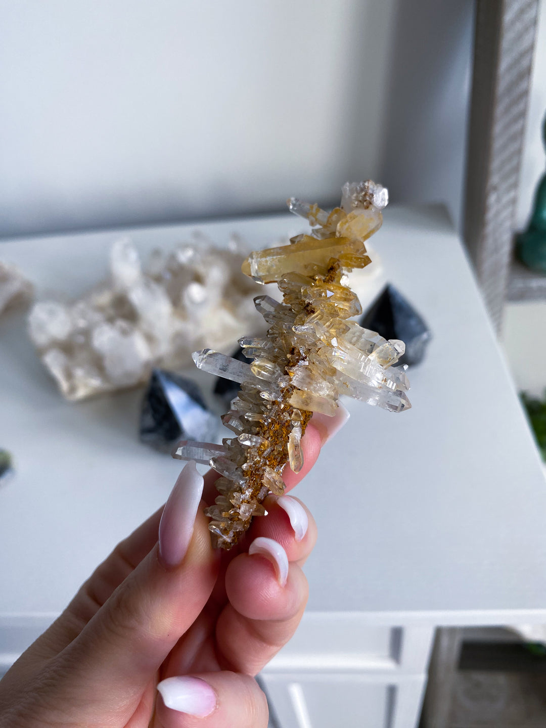 Long Iron Coated Quartz with Siderite Cluster #3