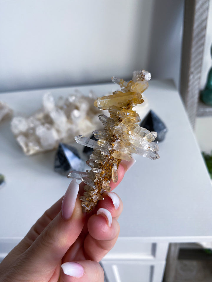Long Iron Coated Quartz with Siderite Cluster #3
